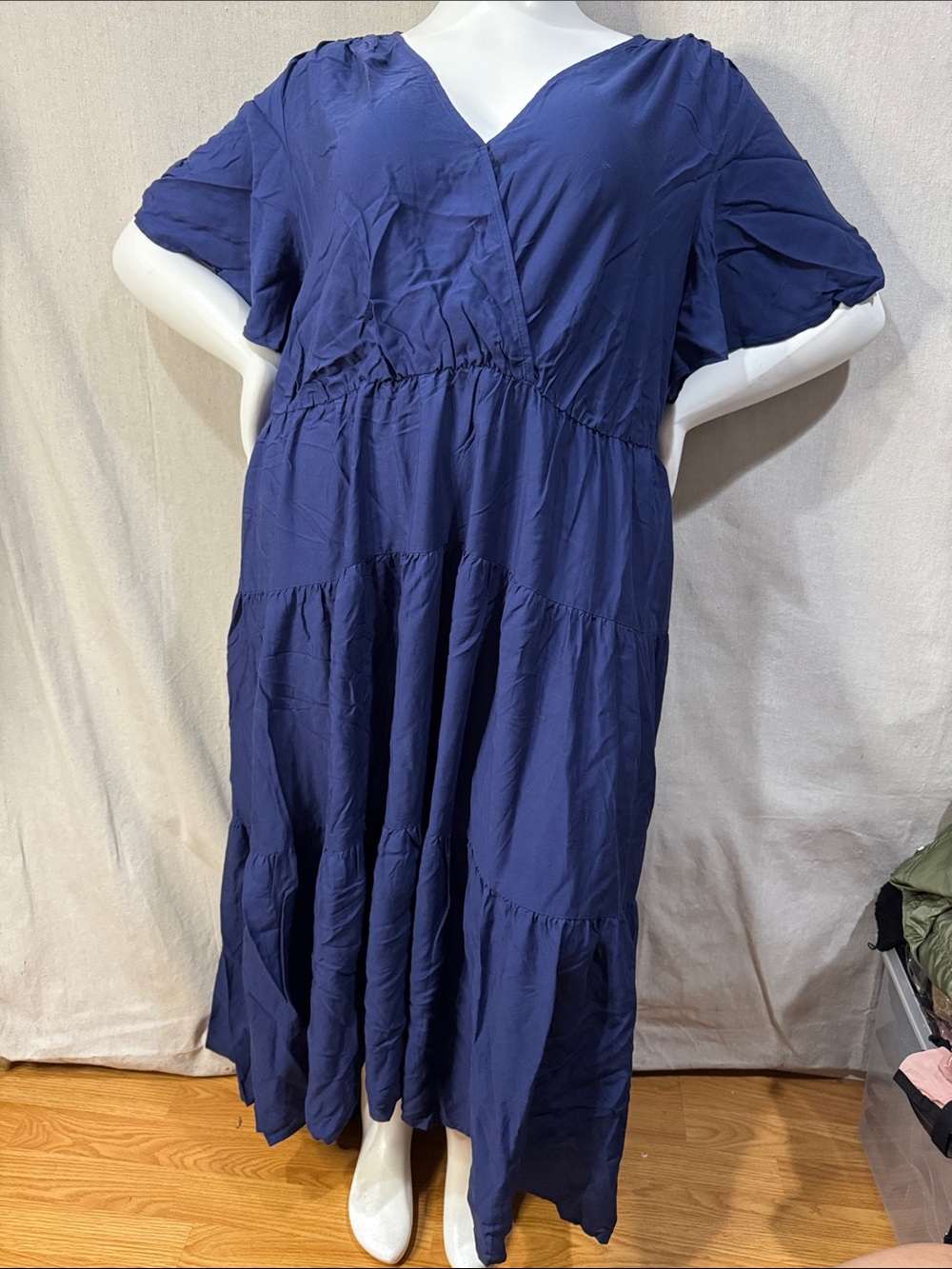 BloomChic Navy V-Neck Tiered Maxi Dress